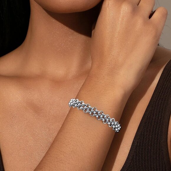 Silver Italian Designer Inspired Rope Statement Chunky Bracelets for Women - Picture 2 of 5